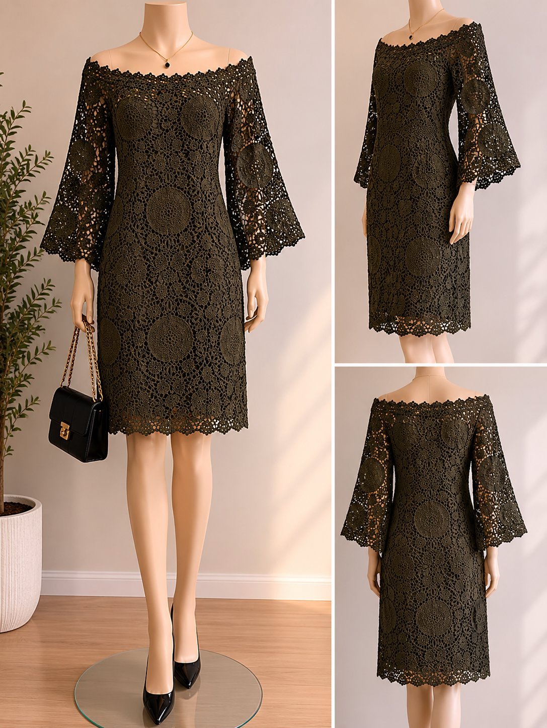 Robe verte militaire droite très chic 