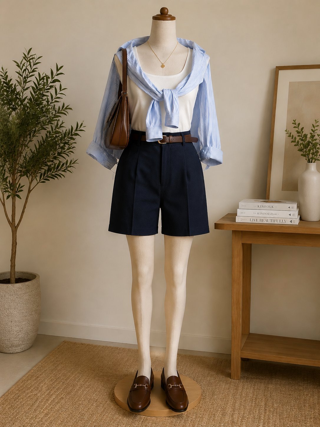 Short bleu marine taille haute