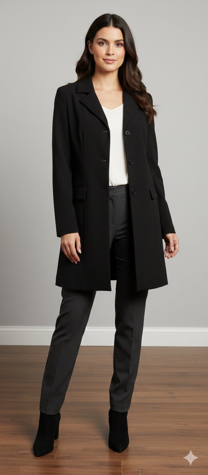 Blazer long chic noir ,Coupe structurée