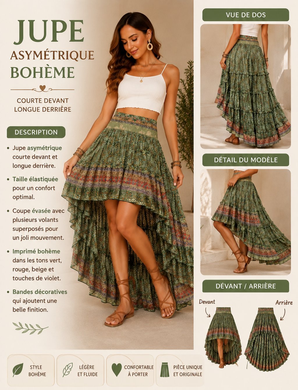 Jupe asymétrique bohème