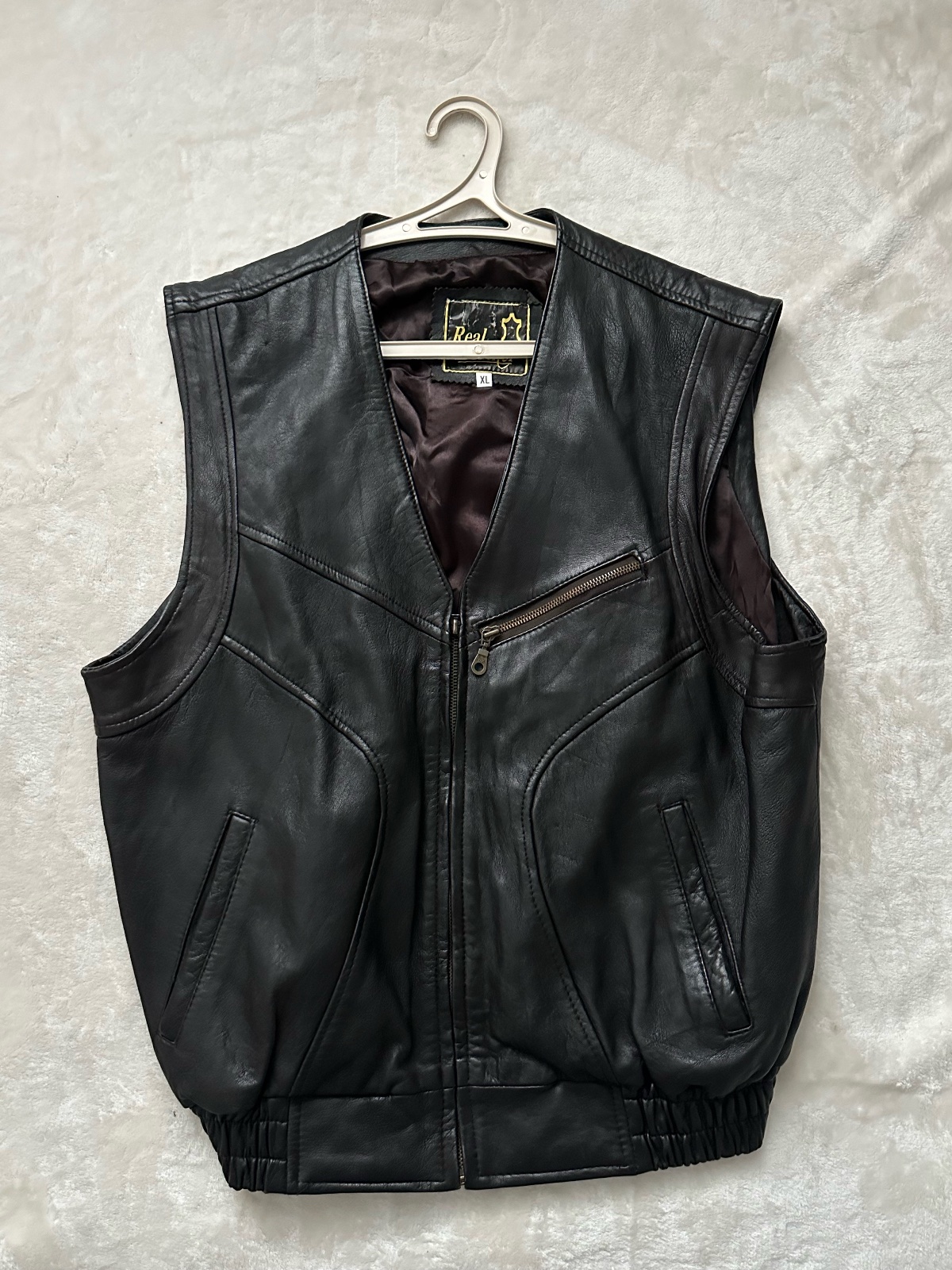 Gilet sans manches en cuir noir pour homme