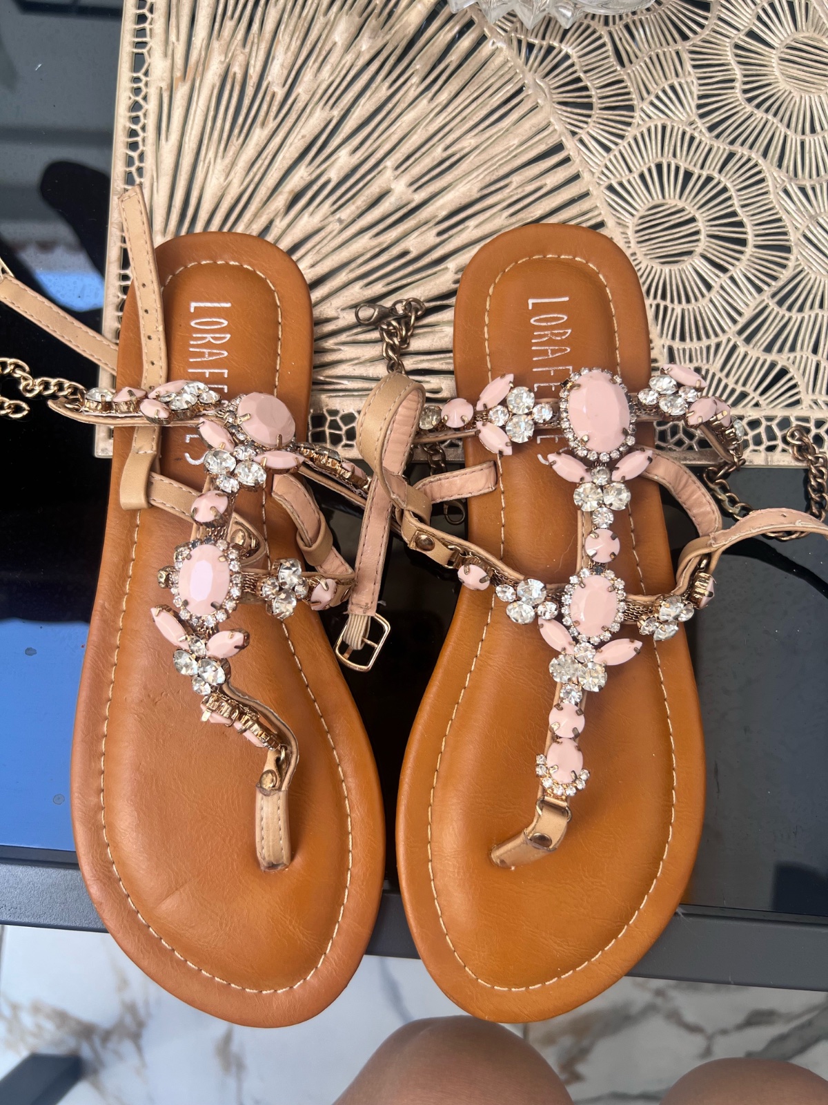 Sandales Nu-pieds Bijoux LORA FERRES - Pierres Roses & Strass (T37)
