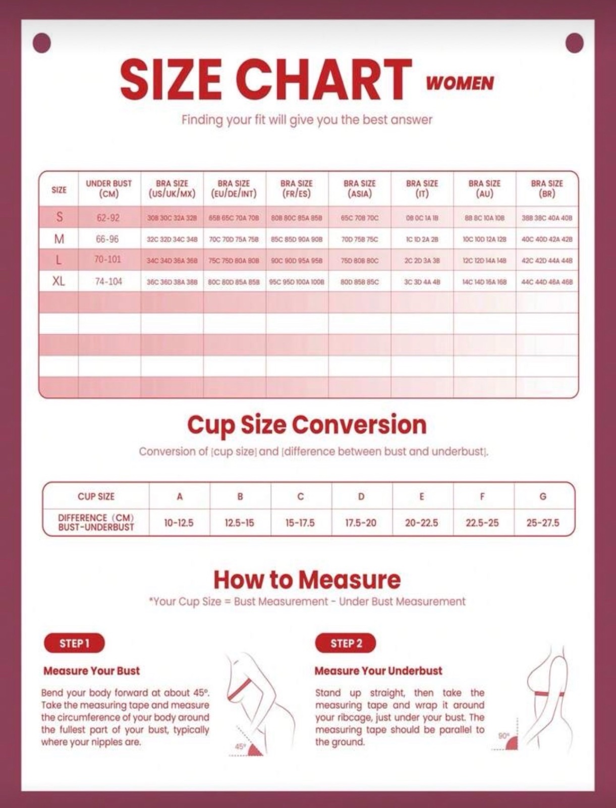 Guide de la taille pour lingeries