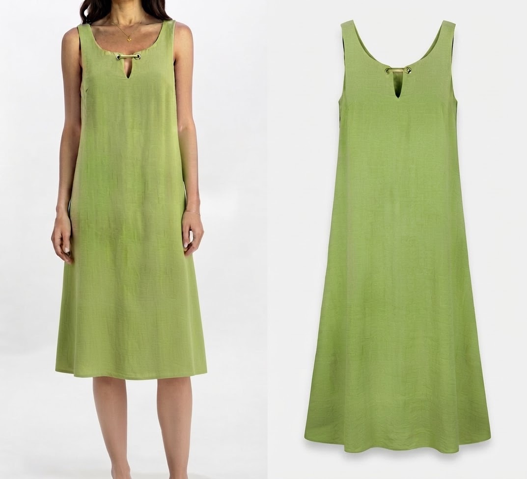 Robe mi-longue plissée vert lime