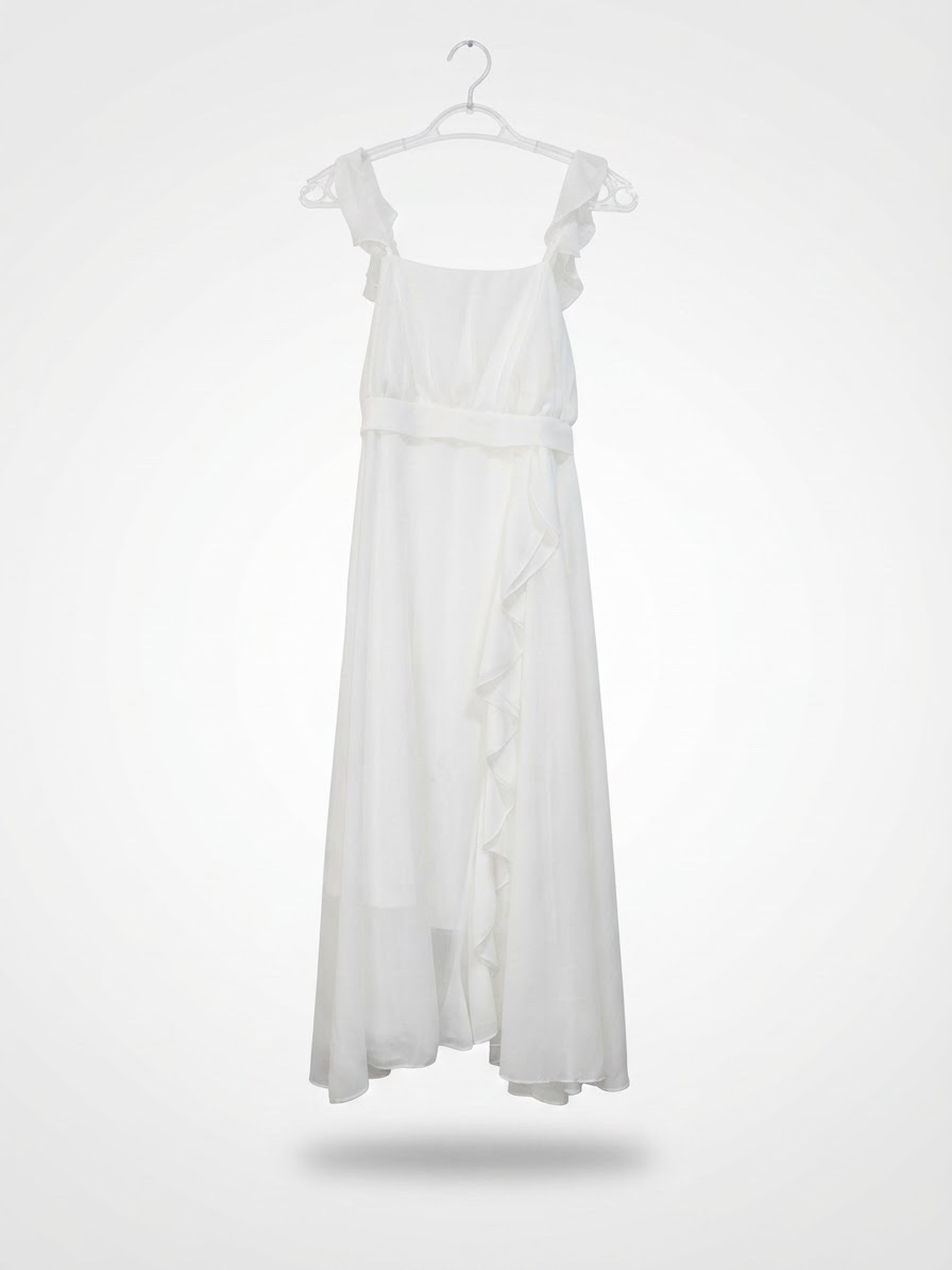 Robe blanche longue à volants