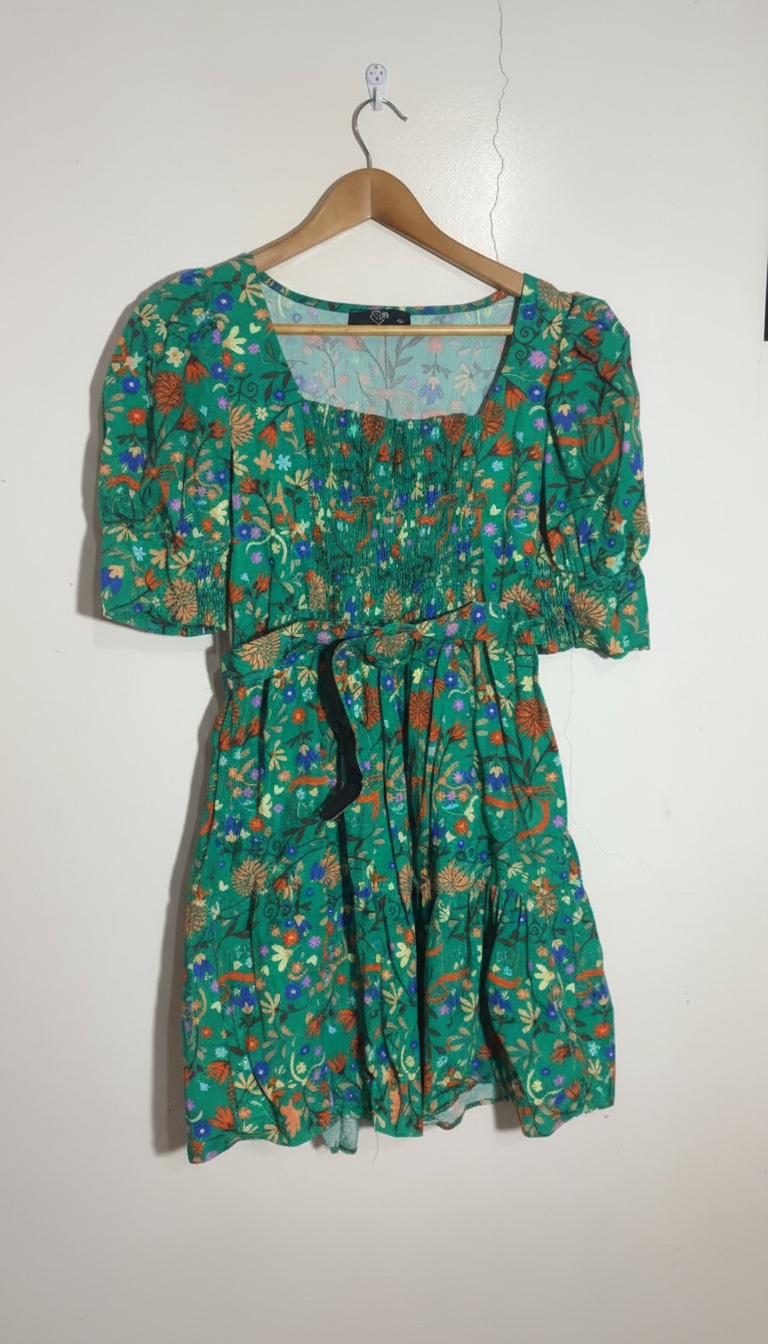 Robe courte Fleurie VERTE
