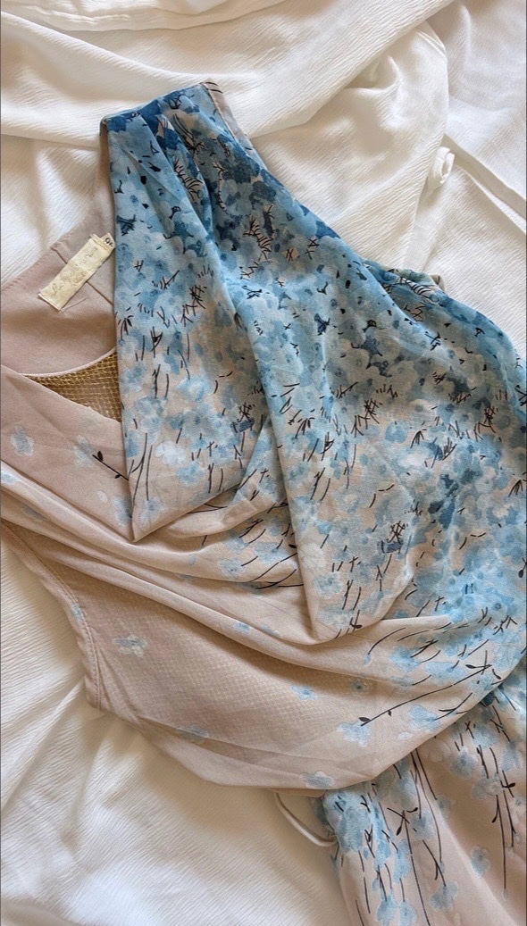 Robe midi bleu+beige