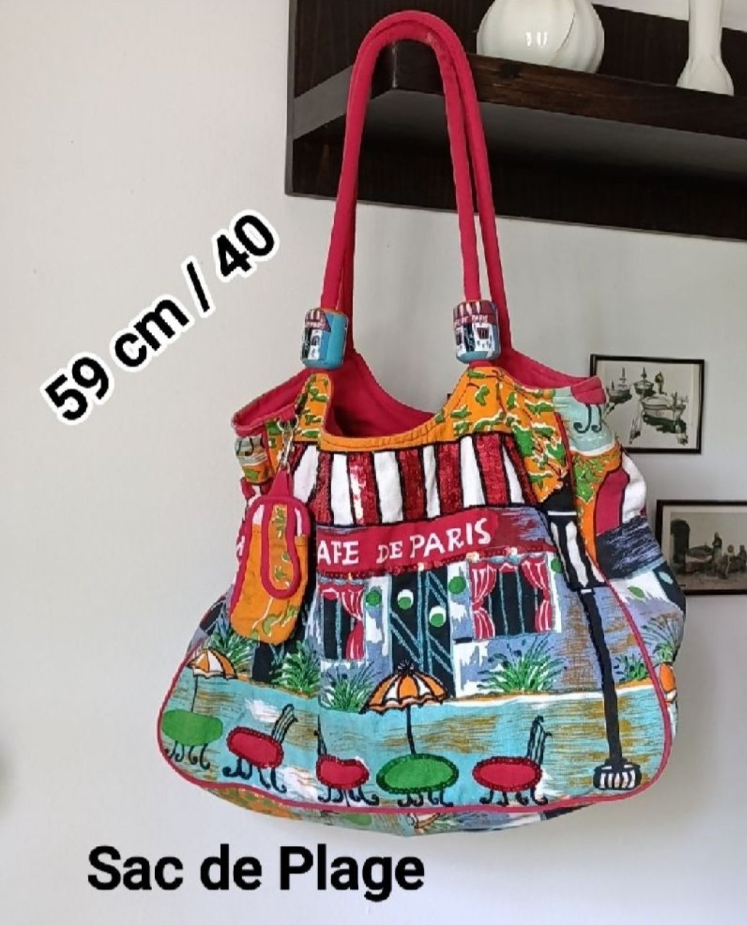 ​🏖️ Grand Sac de Plage / Cabas "Café de Paris" – Style Années 70 / Rétro