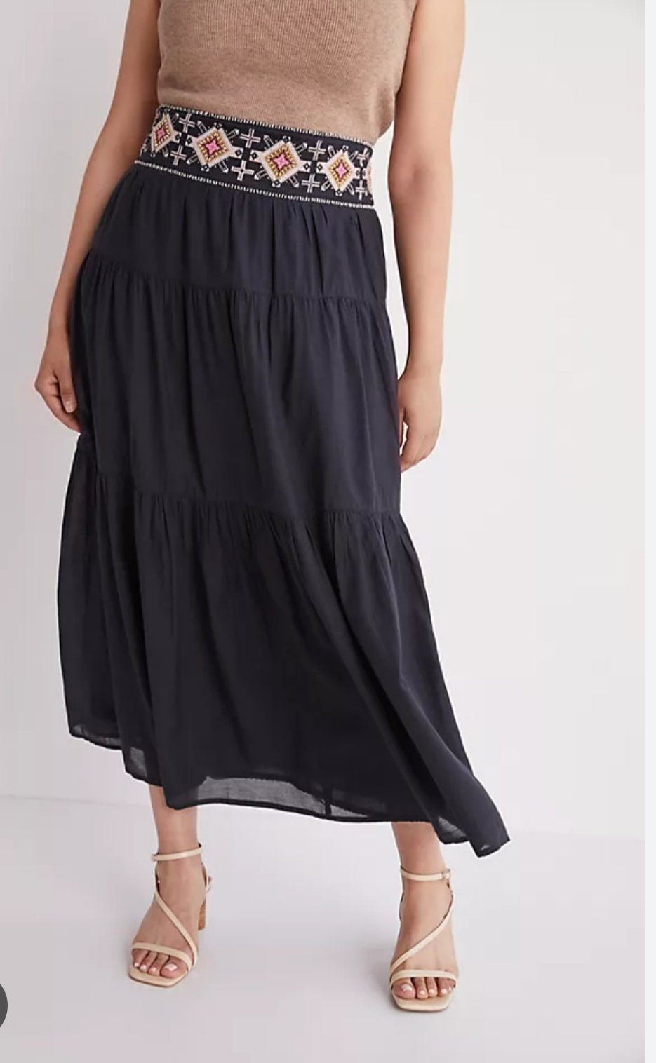 ​🖤 Jupe longue bohème noire à volants avec doublure, le tout en viscose