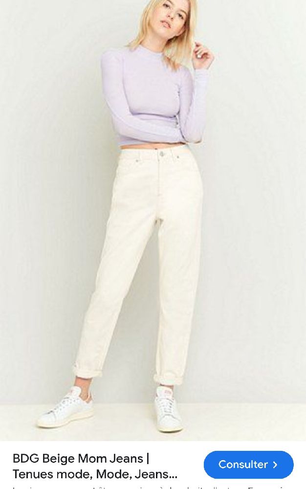 Jean BDG (Urban Outfitters) Coupe Droite Large - Beige/Crème Effet Brut 