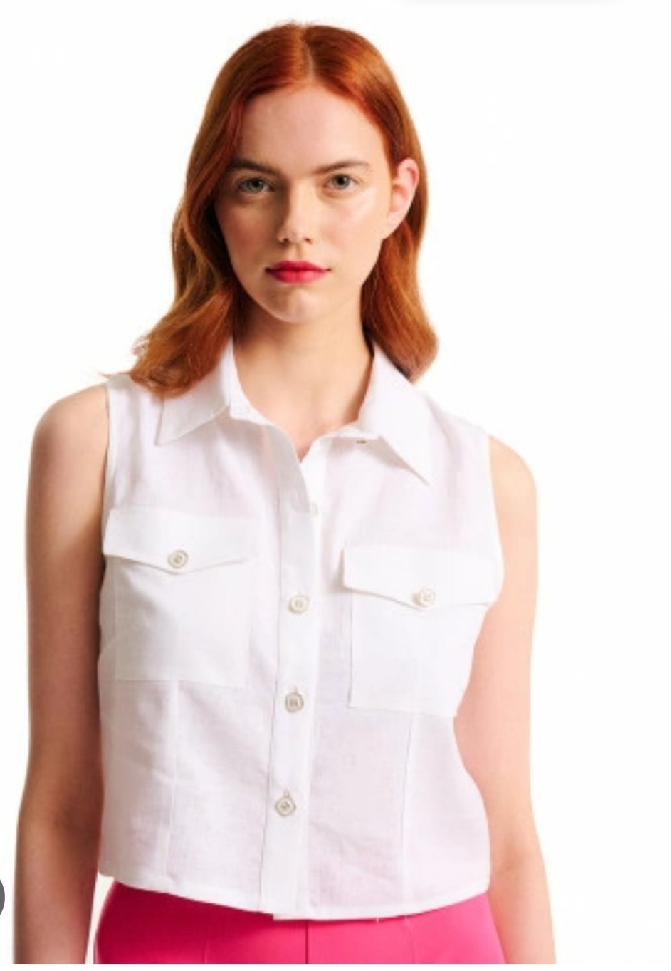 Chemise blanche sans manches en Lin