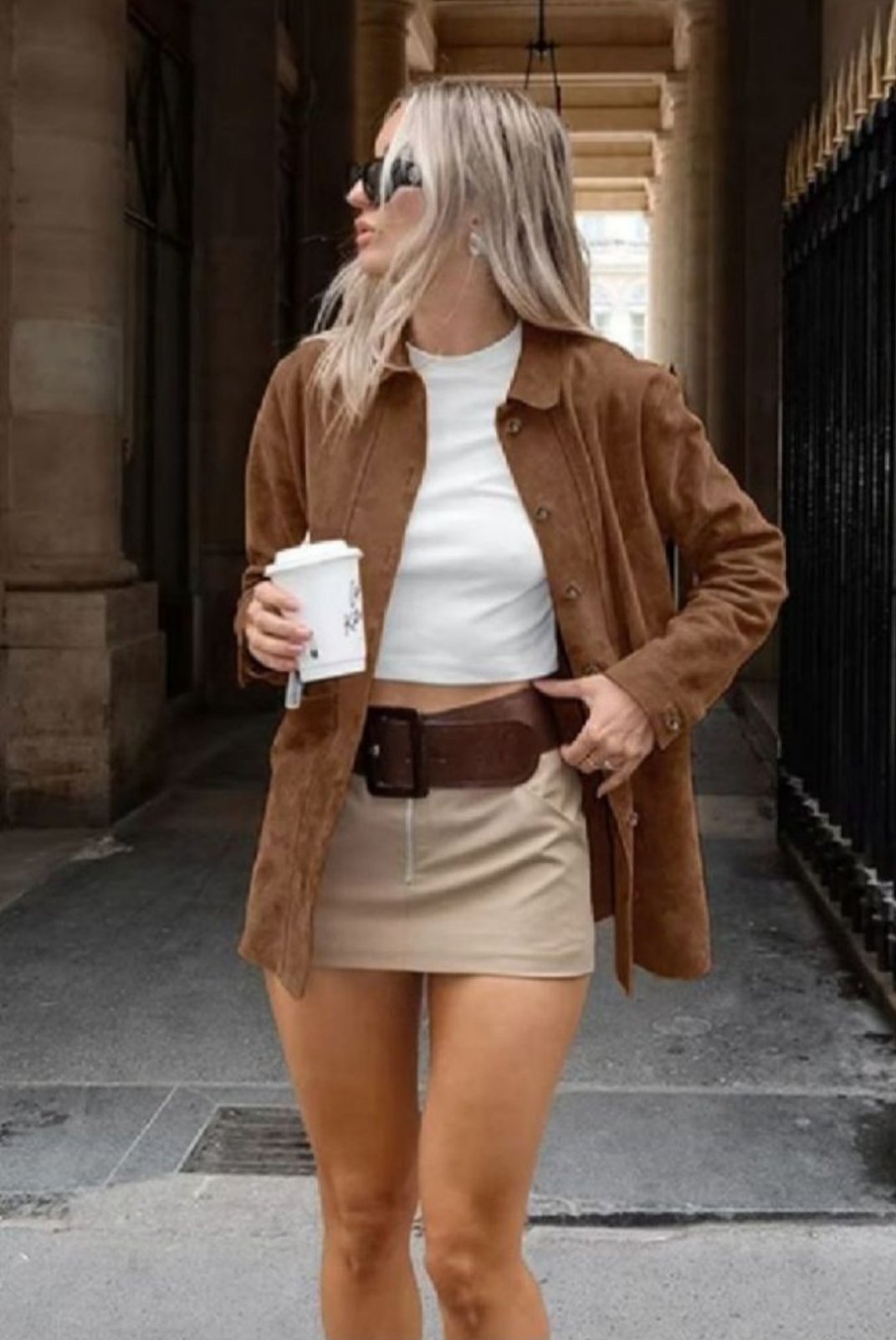 Manteau en Daim vrai Cuir camel
