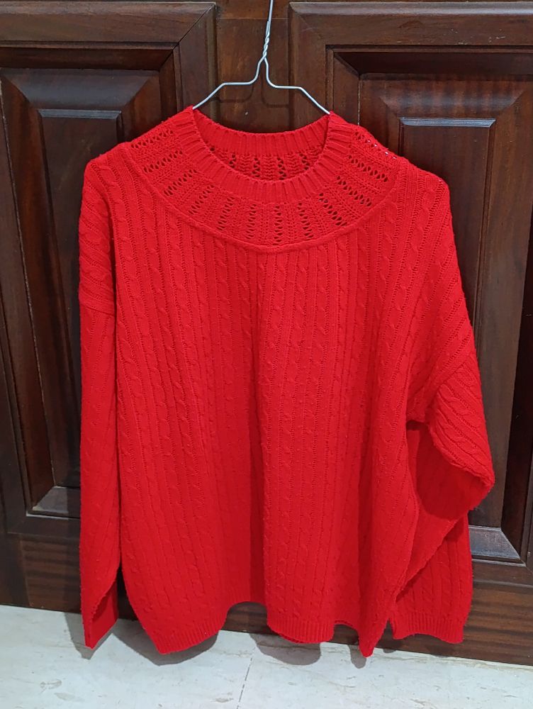 Magnifique Pull Rouge en Maille Torsadée - Made in Italy