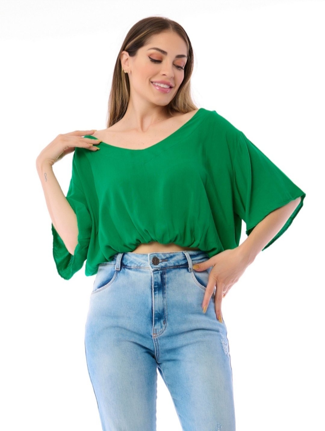 ​💚 Top Fluide Vert Émeraude Coupe Chauve-Souris – Ottavia (Made in Italy)