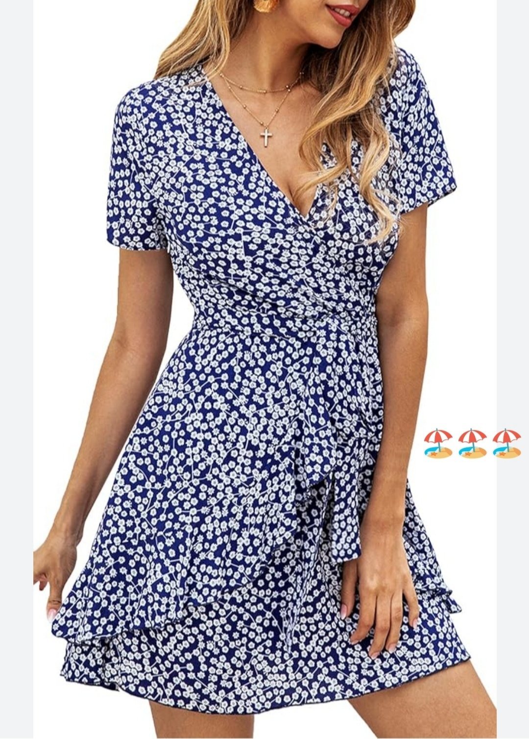 👗💙 Robe d'été fleurie bleue et blanche, en viscose – Coupe cache-cœur – Taille 38