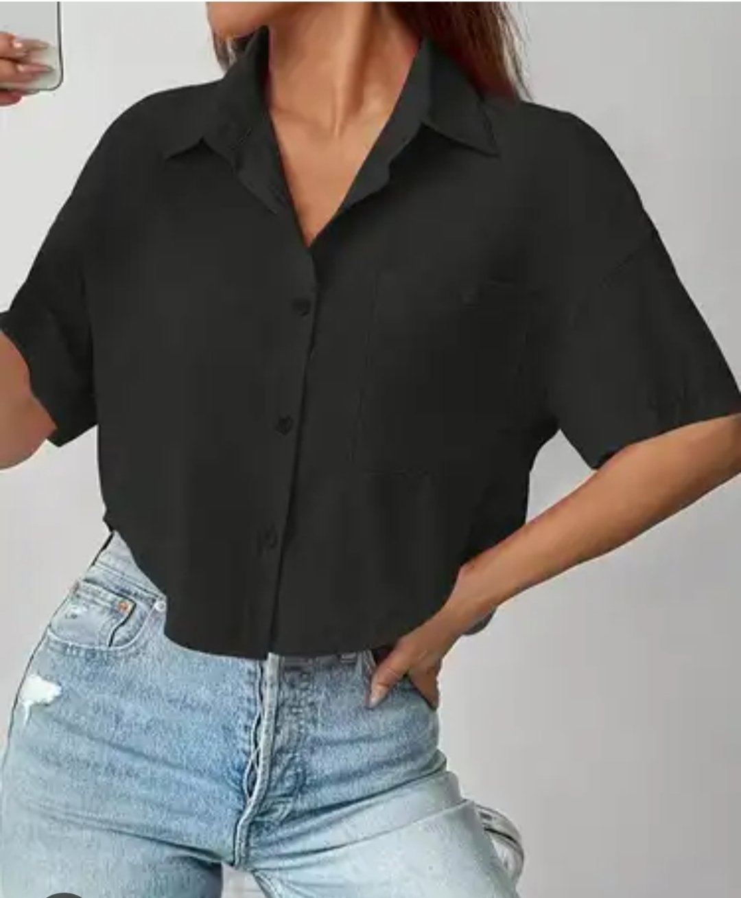 Chemise Crop Top ZARA – Noir Intense (Taille L)