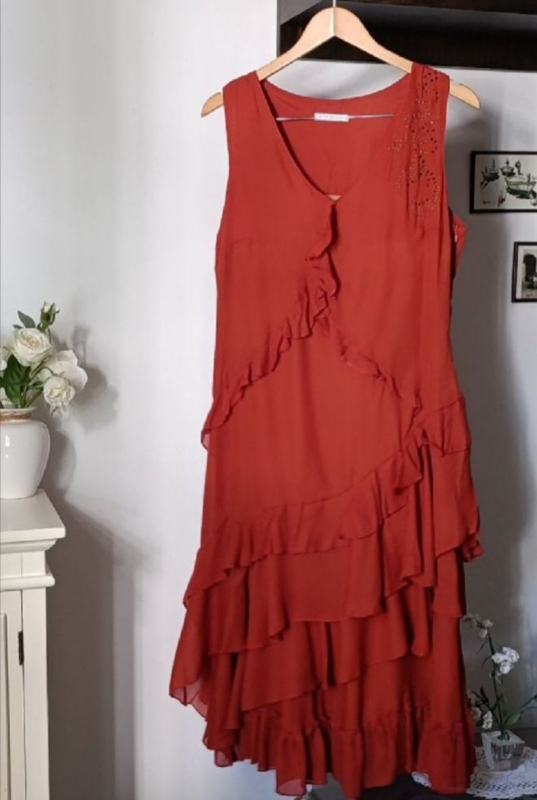 Robe 👗 à volants rouge brique 40/42