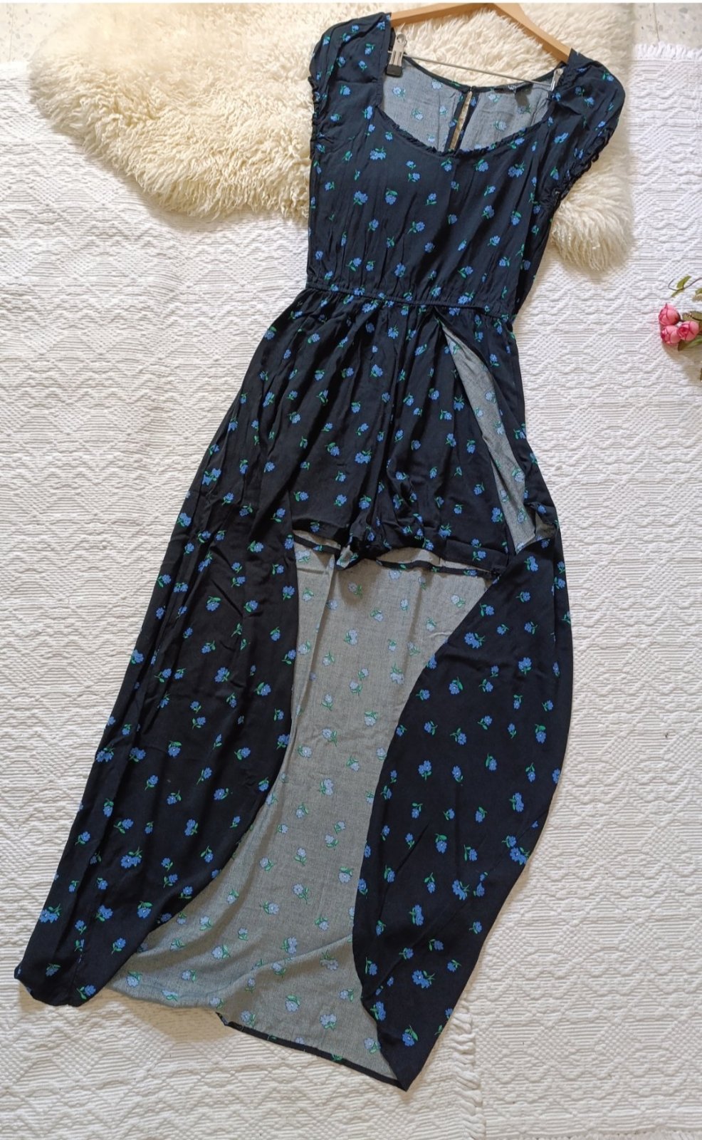 👗🩳Robe-short fleurie New Look 915 –  bleue – Taille 38