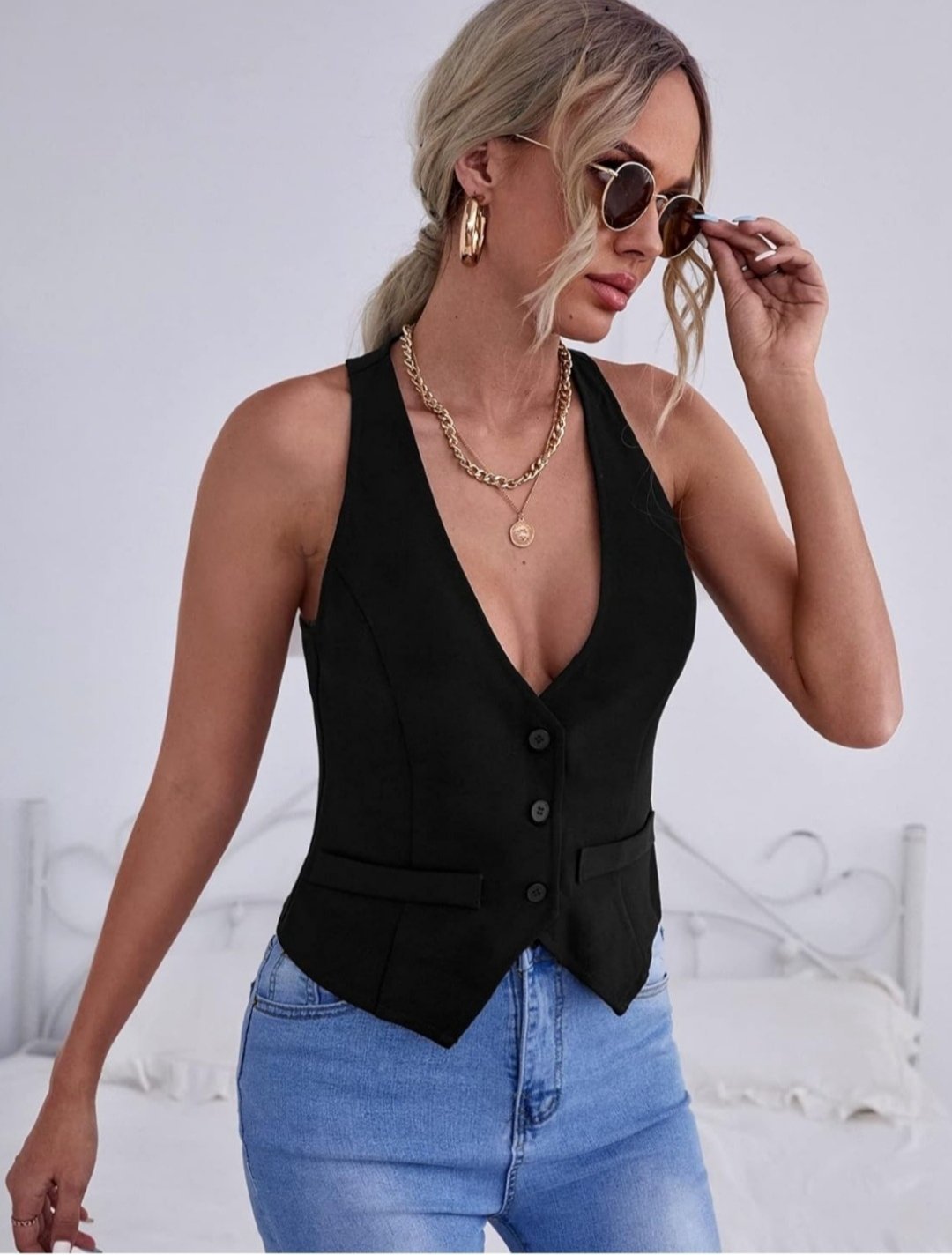 Gilet de costume noir dos nageur – Style Working Girl & Chic
