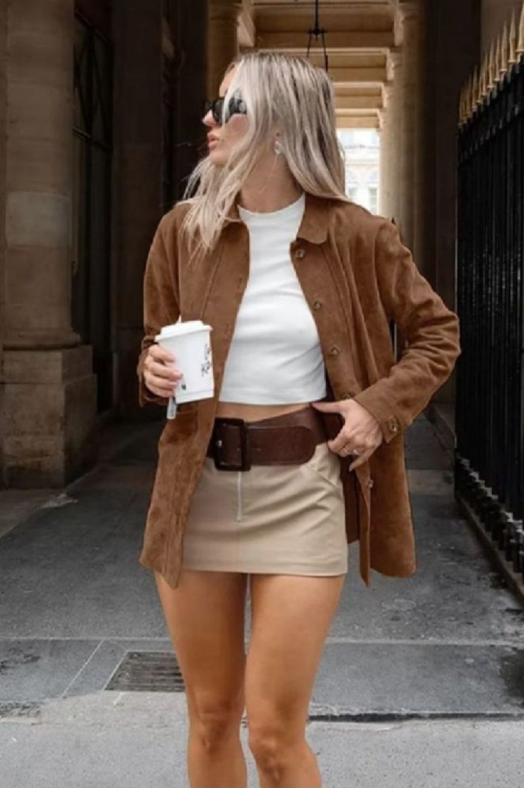 Manteau vrai cuir suedé camel