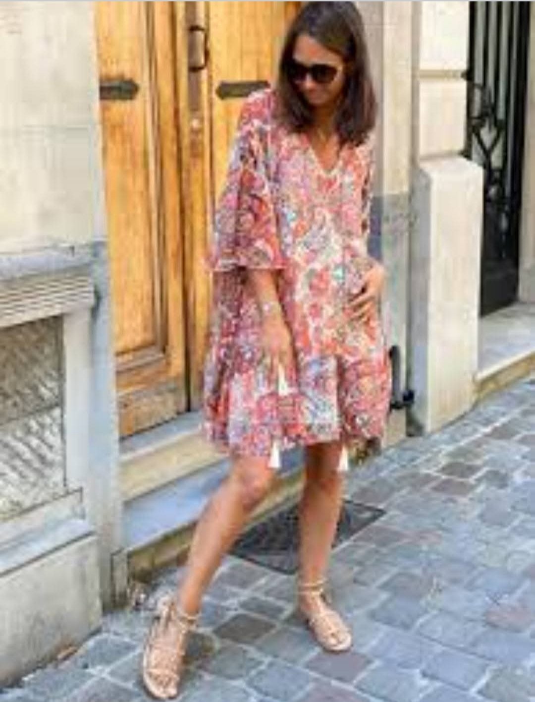 ​Robe courte fluide bohème – Imprimé cachemire & fils dorés – Style créateur (Excellent état)