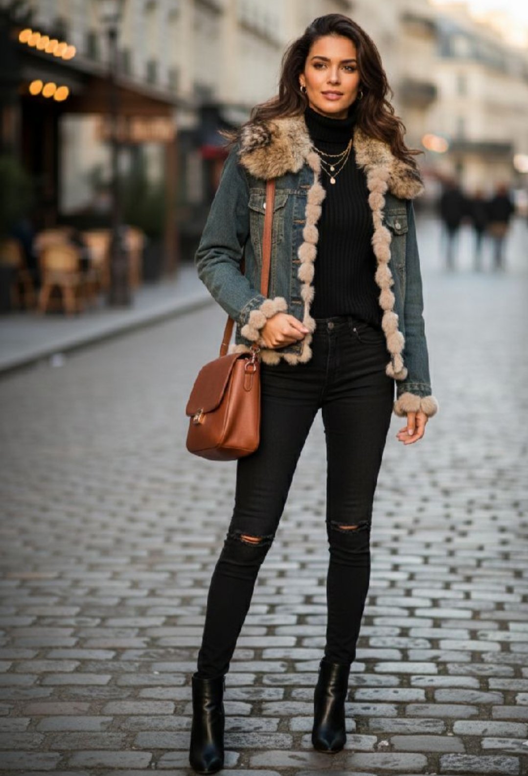 Veste jean fourrure lapin 