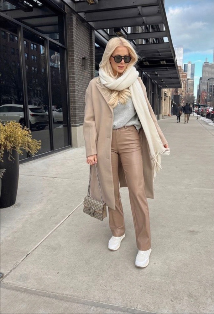 Pantalon large cuir