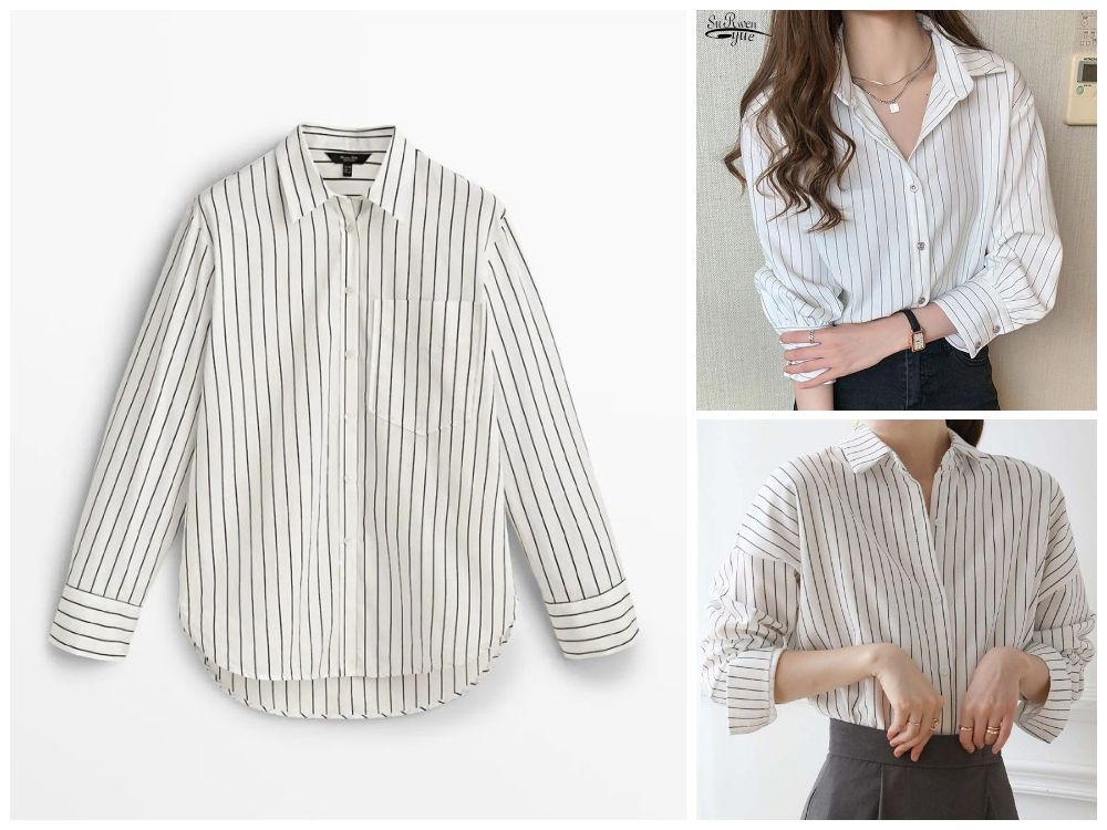 Chemise blanche oversize rayée en bleu marine