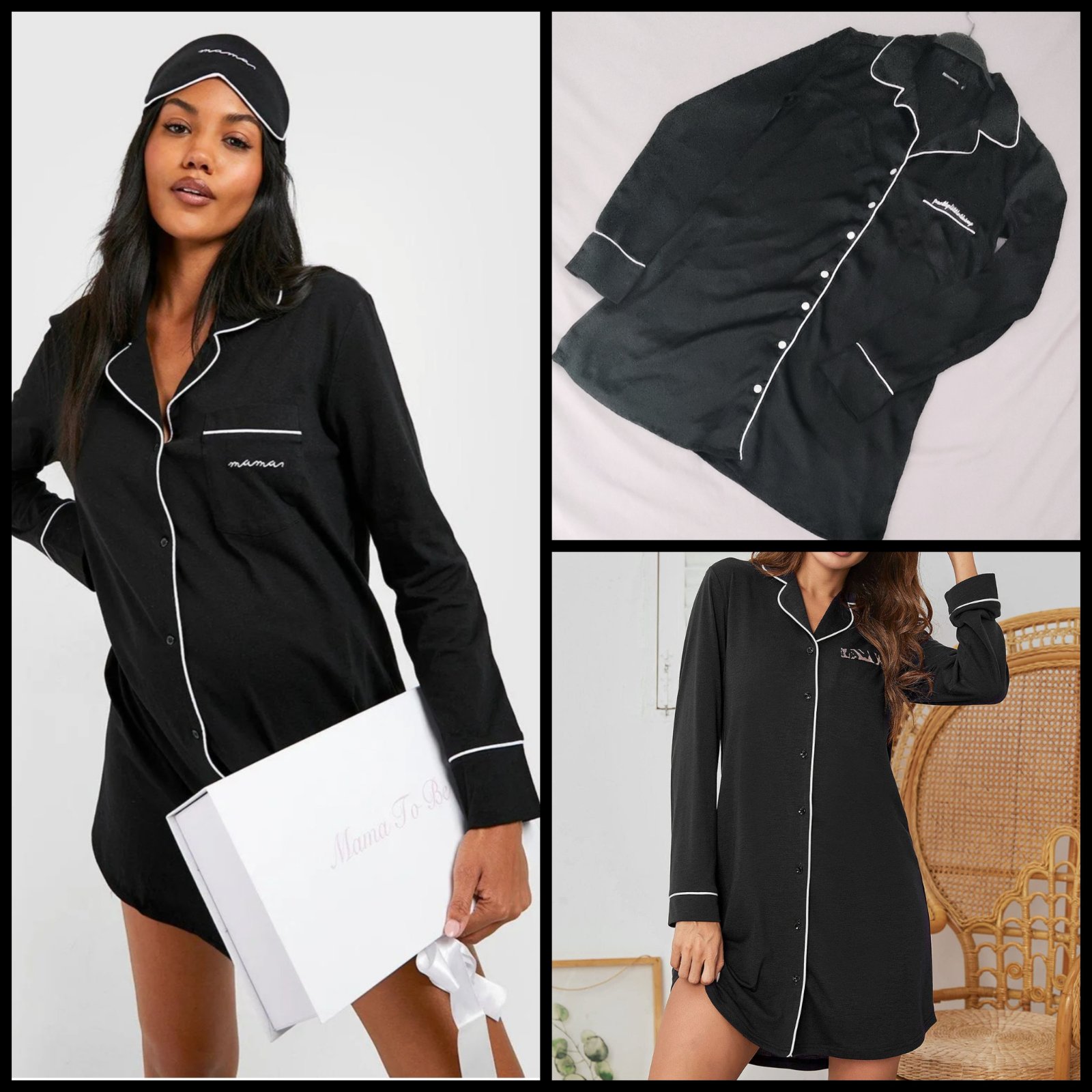 Pyjama chemise satinée en noir 🖤 