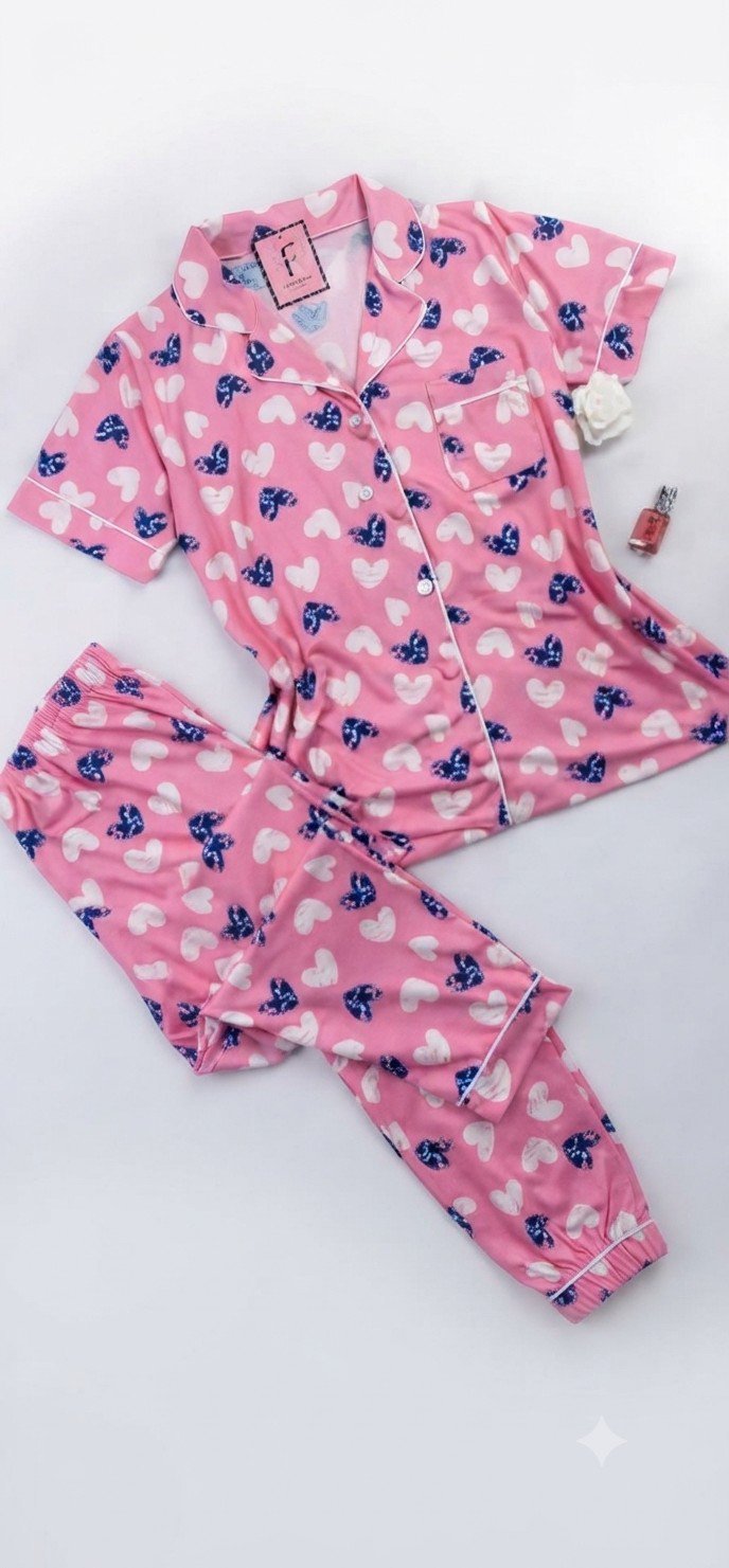 Pyjama Femme Rose Motifs Cœurs 💗