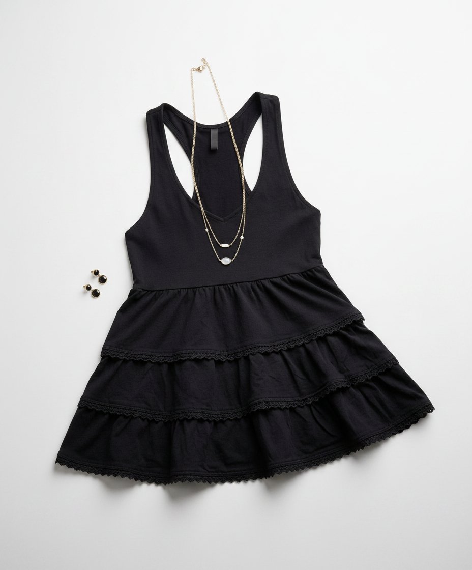 Joli Top noir avec volants 100% coton