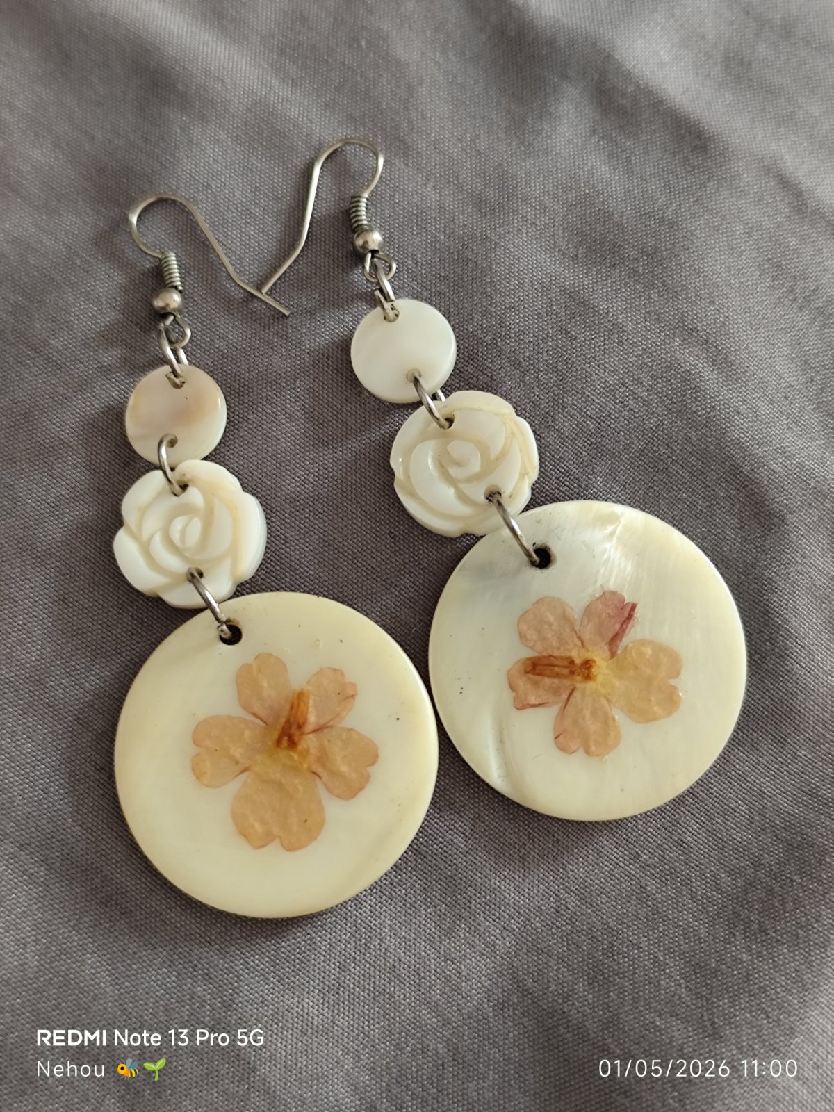 Boucles d'oreilles artisanale en nacre