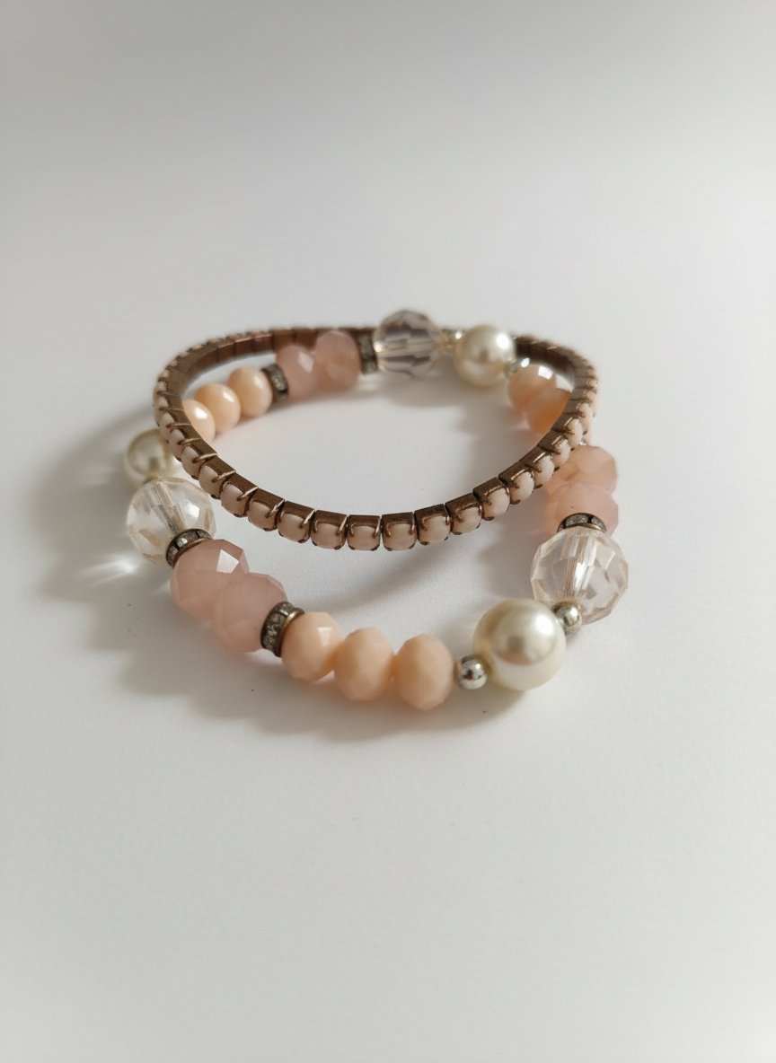 Bracelet rose poudré, doré et blanc