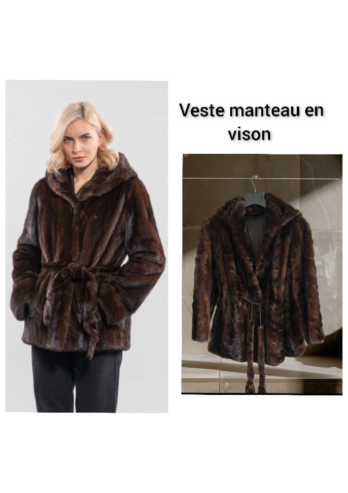 Manteau En Fourrure De Vison Véritable - Taille 42, Bon état, Style Classique