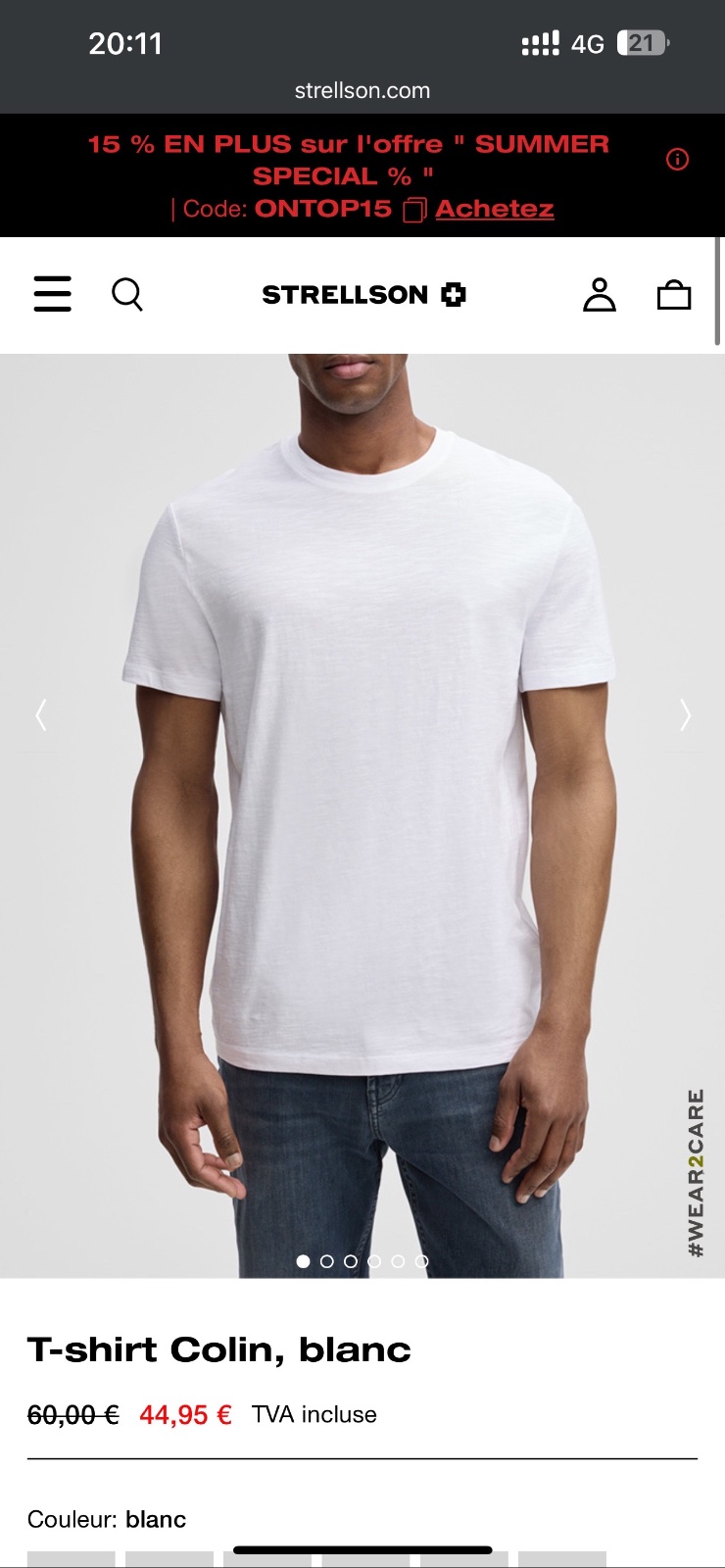 T-shirt basic blanc STRELLSON