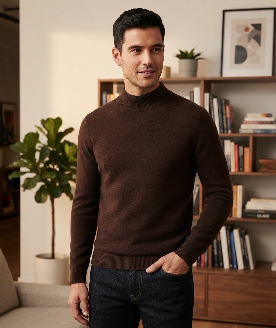 Pull col montant marron foncé