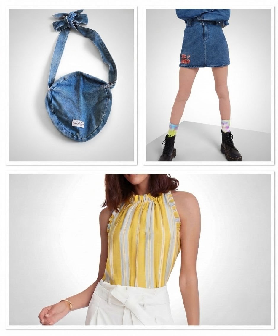 Lot blouse et jupe jean avec sac jean comme cadeau 