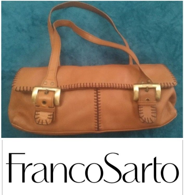 Vintage Franco Sarto tan western whip stitch buckle shoulder bag