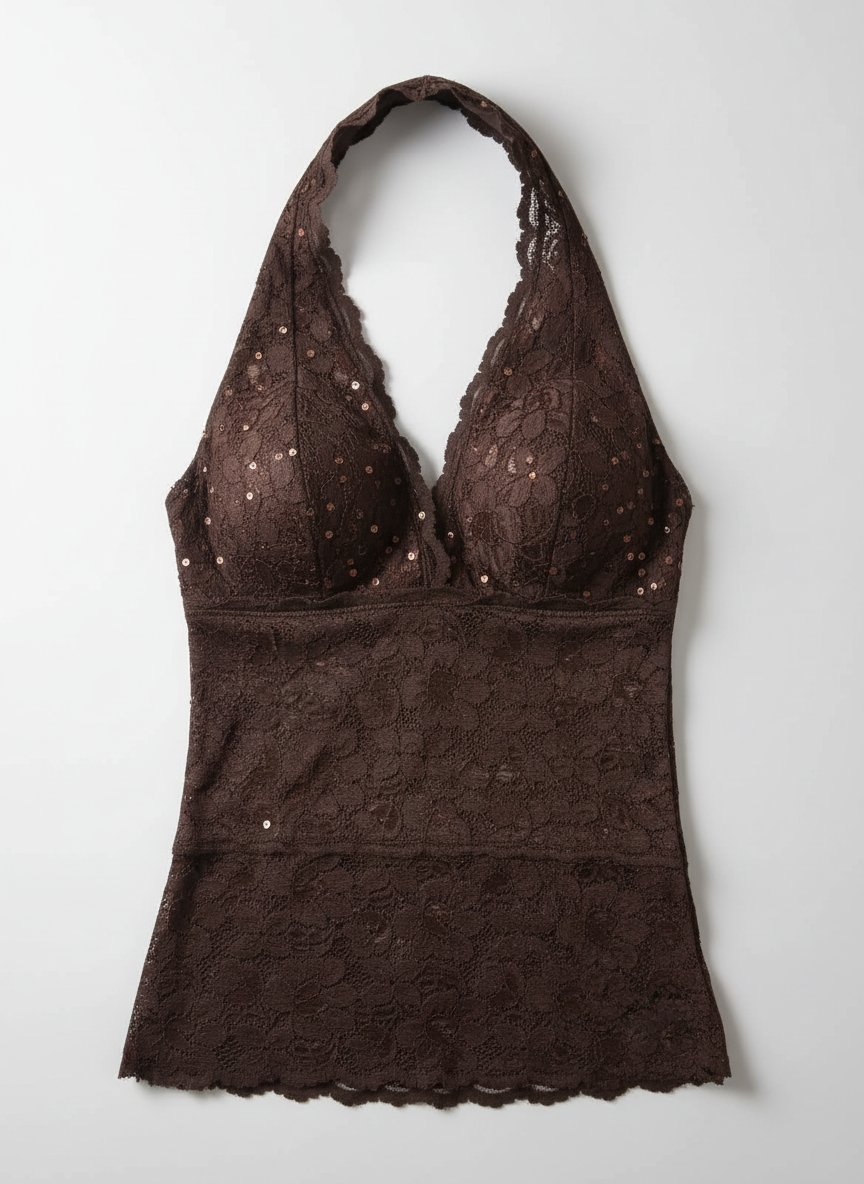 Brown Lace Halter top ⋆˚࿔ 𝜗🥥𝜚˚⋆