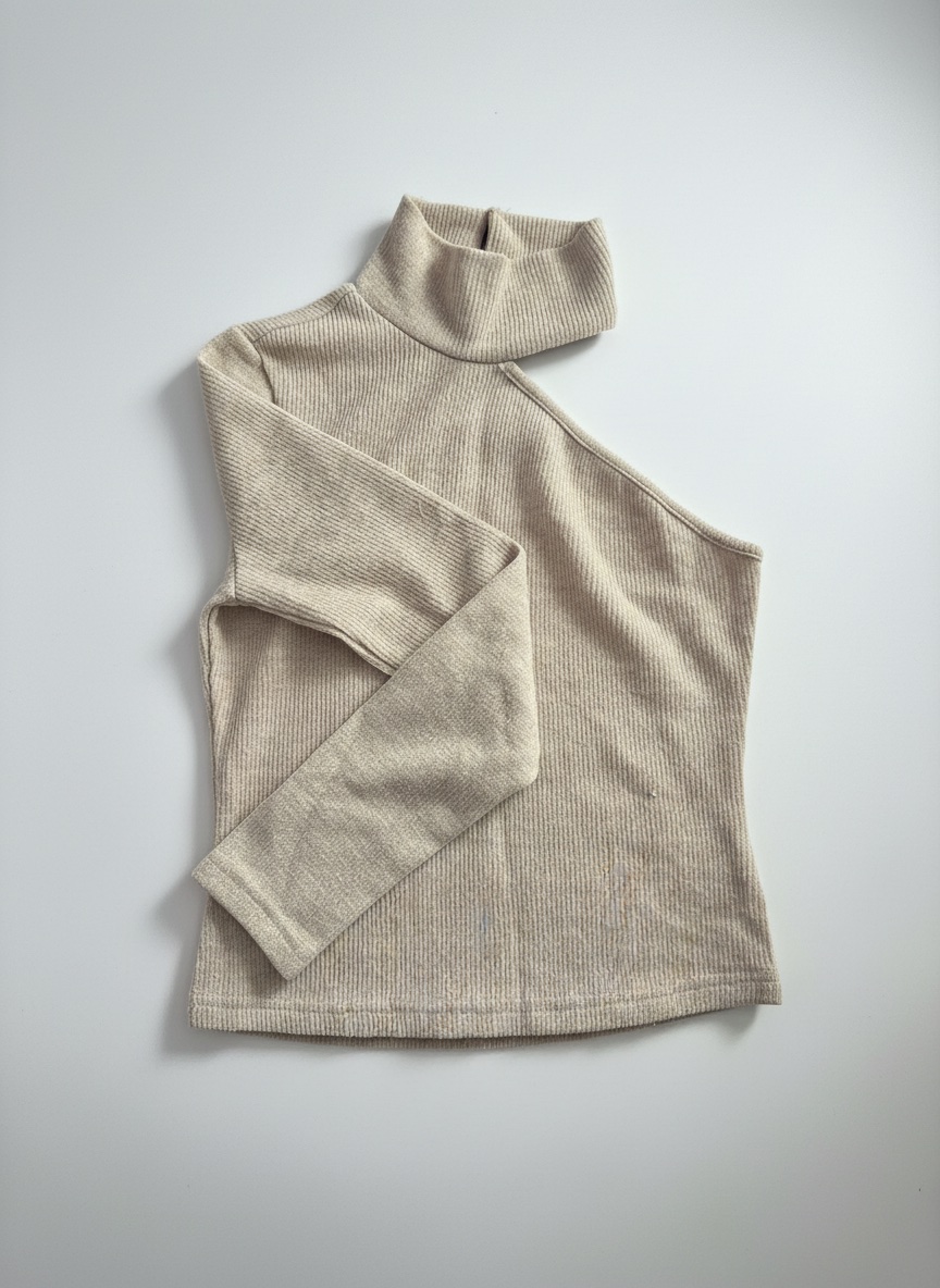 Top col roulé asymétrique beige 