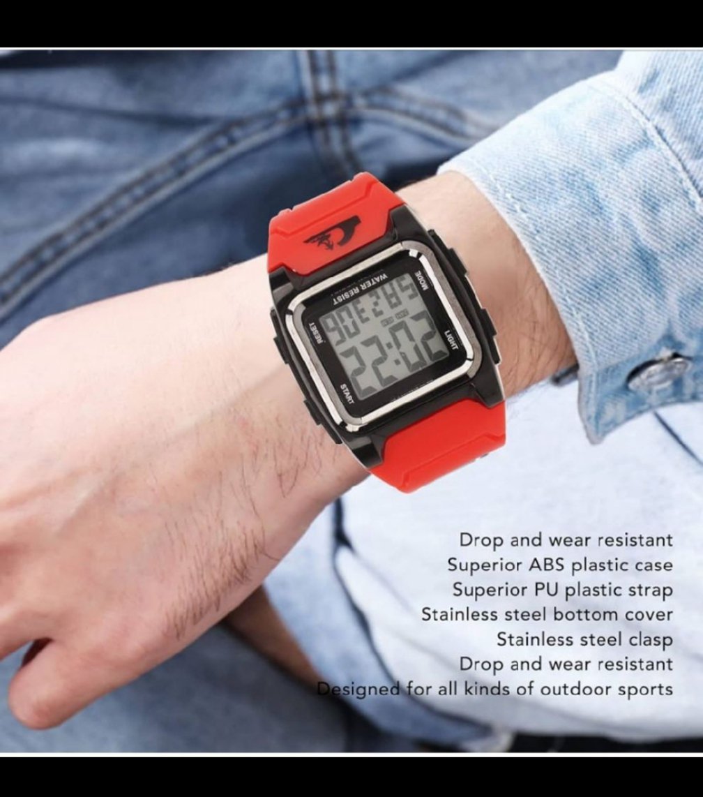 Marque : Naroote Montre électronique pour homme, grand écran tendance, système 12 à 24 heures, étanche, alarme, lumineuse, montre de sport numérique pour homme pour la natation quotidienne