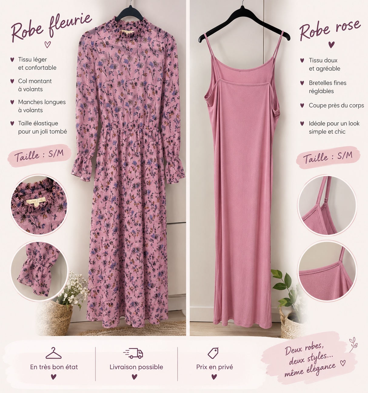 🌸 Robe fleurie avec sous-robe rose 💗