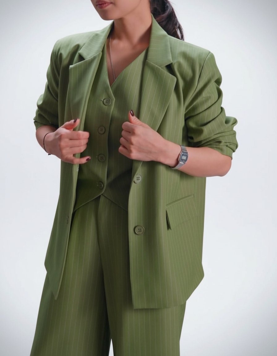Blazer vert avec reyé blanc 