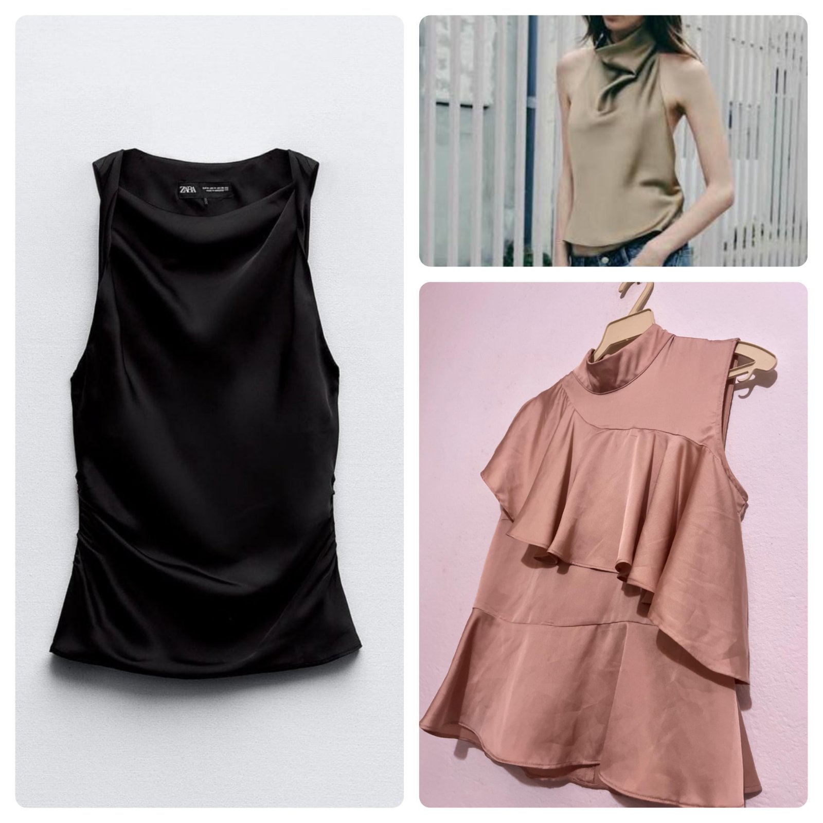 Lot :Top cache-cœur (wrap top) court avec ceinture oir 36 Pull “Top off-shoulder manches trois-quarts” 34 Top ctop shein tiger taille 38 Pull 3/4 taille 36 + pull saumon zara taille 36 