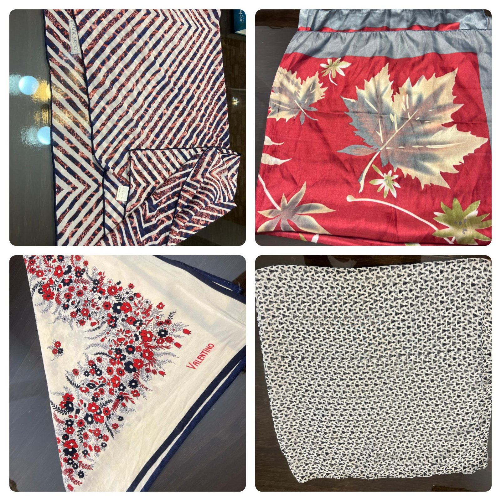 Lot de 4 foulards la blanche est de la marque Valentino ce prix est valable jusqu'à minuit 