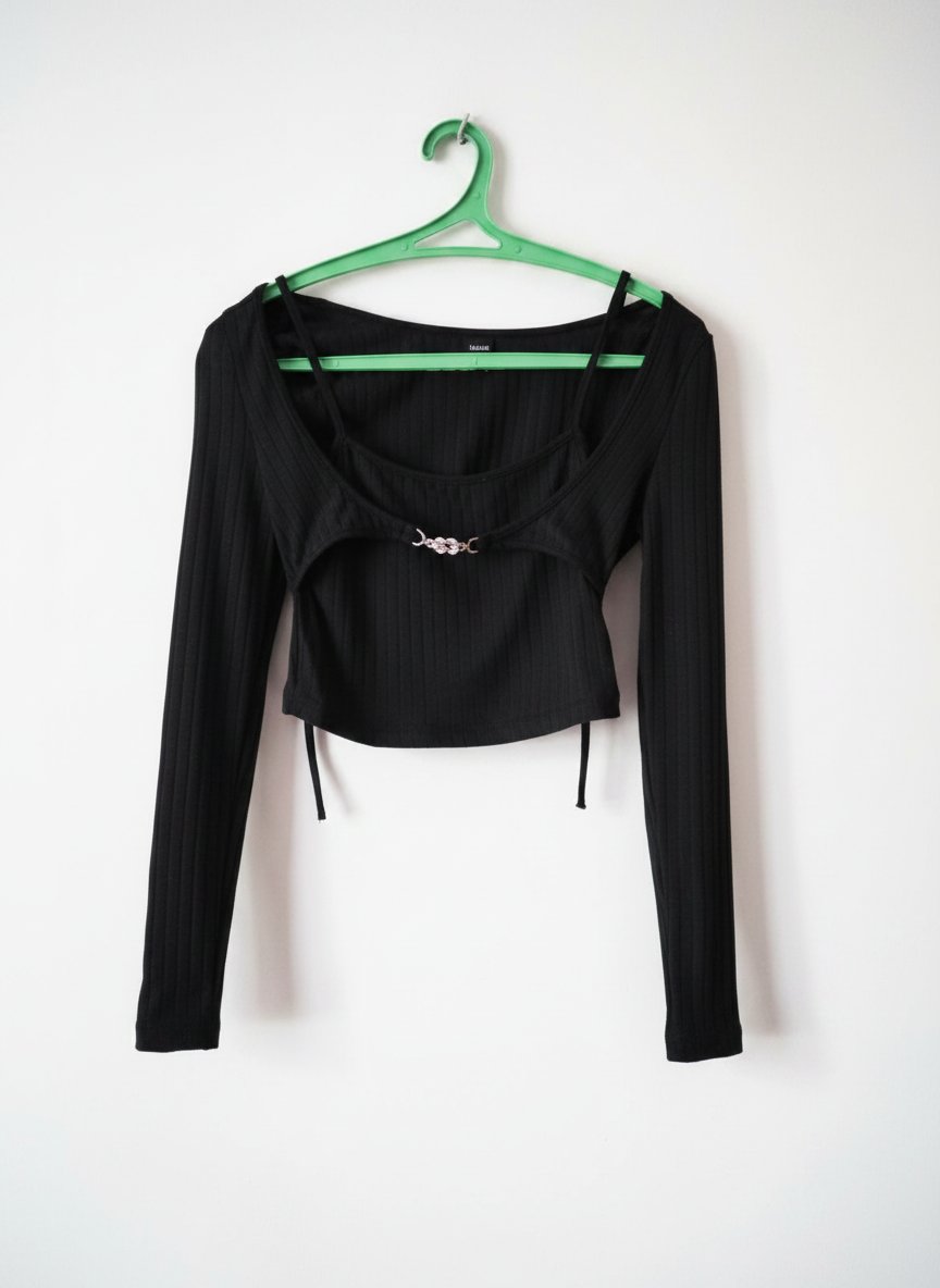 Top cache-cœur (wrap top) court avec ceinture oir