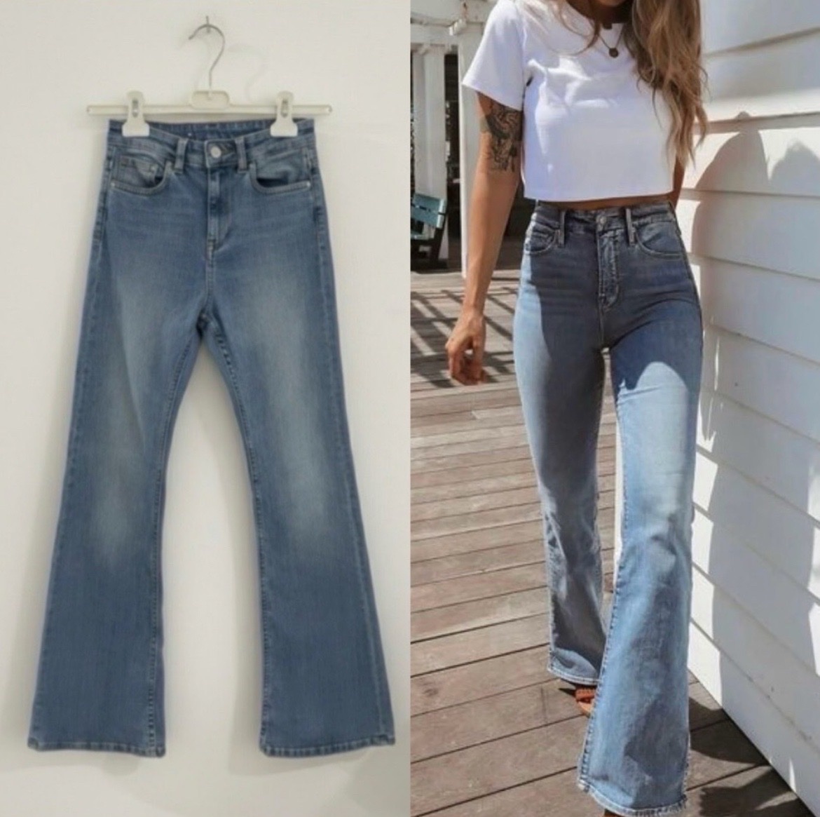 Jeans taille haute patte d'élephant h&m
