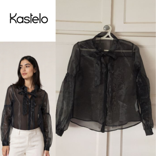 Kastelo_ Chemise noire effet transparent avec nœud (neuve avec étiquette)