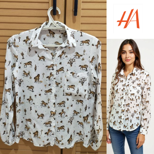 HA_ Chemise blanche motif cheval 