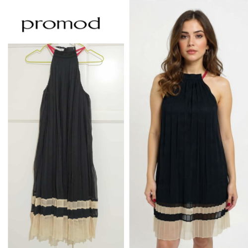 Promod_Robe noire & beige plissée